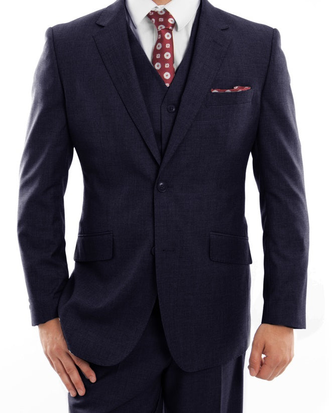 Arezzo Wool Modern Fit 3 Piece Suit Navy