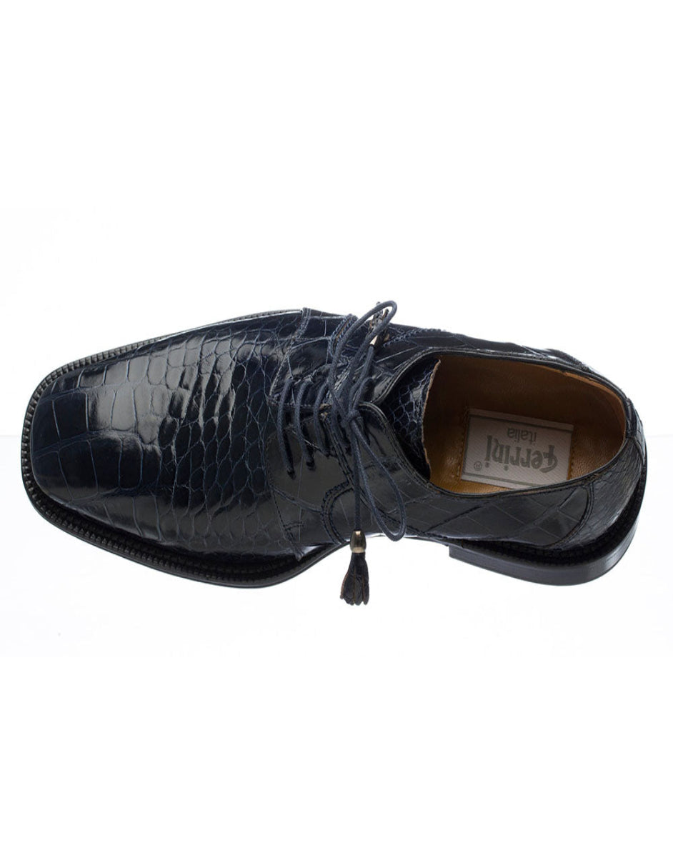 Ferrini Alligator Plain Toe Dress Shoe Navy
