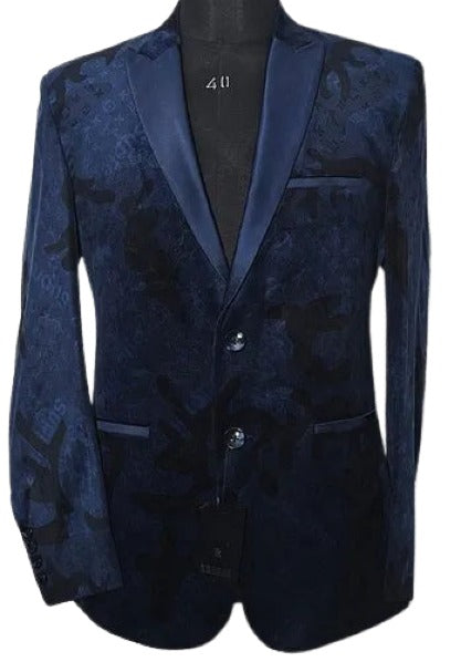 Mens Paisley Blazer - Floral Sport Coat - Midnight - Royal - Navy Blue Sport Jacket