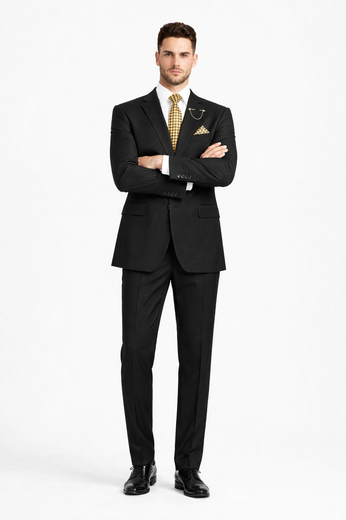 Nola Collection Black Regular Fit Suit by Vinci
