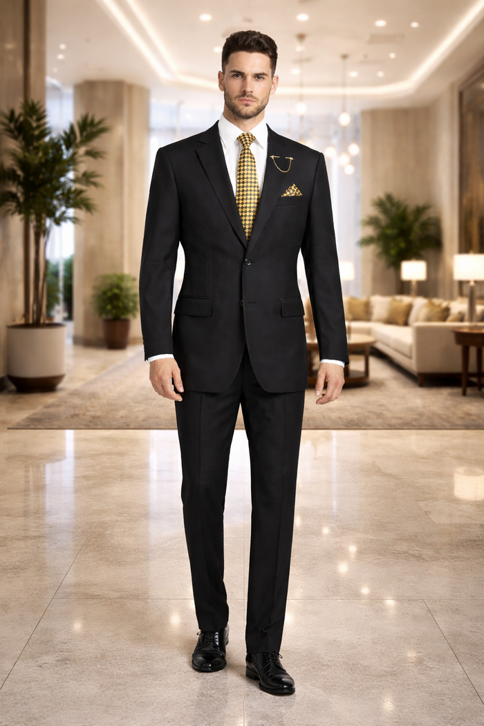 Nola Collection Black Regular Fit Suit by Vinci
