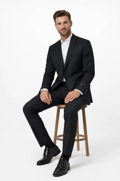 Novello Black Modern Wool Suit by Tiglio Luxe