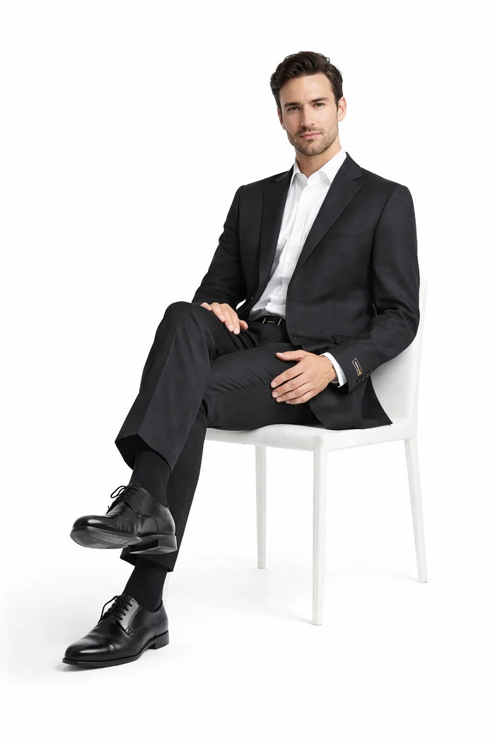 Novello Black Modern Fit Wool Suit by Tiglio Luxe