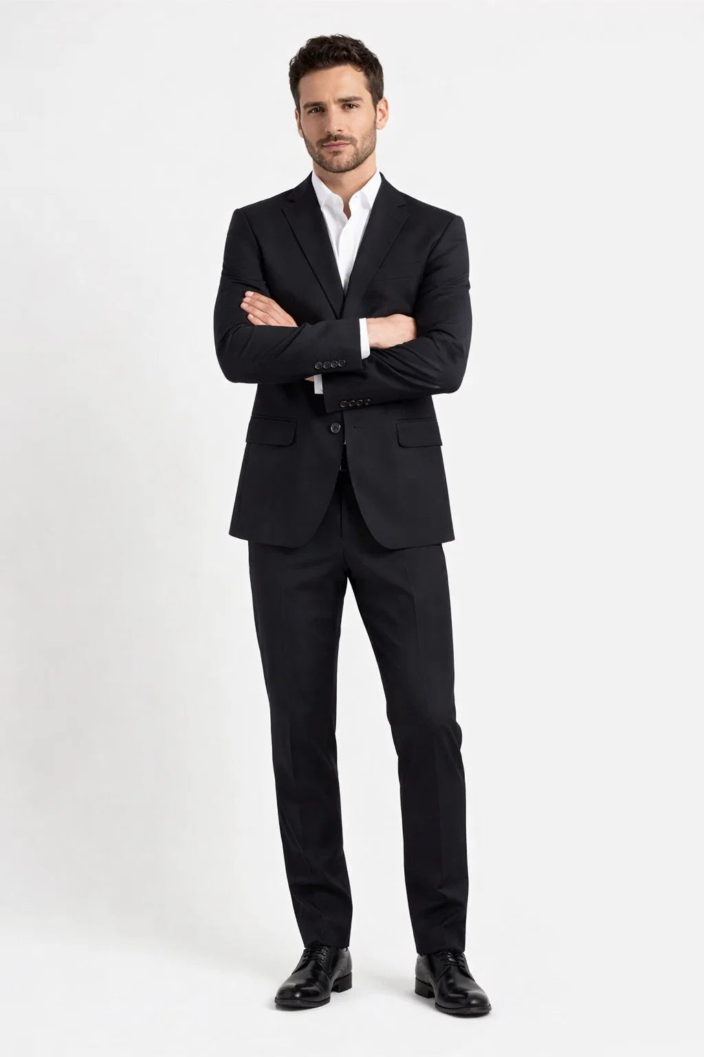 Novello Black Modern Wool Suit by Tiglio Luxe