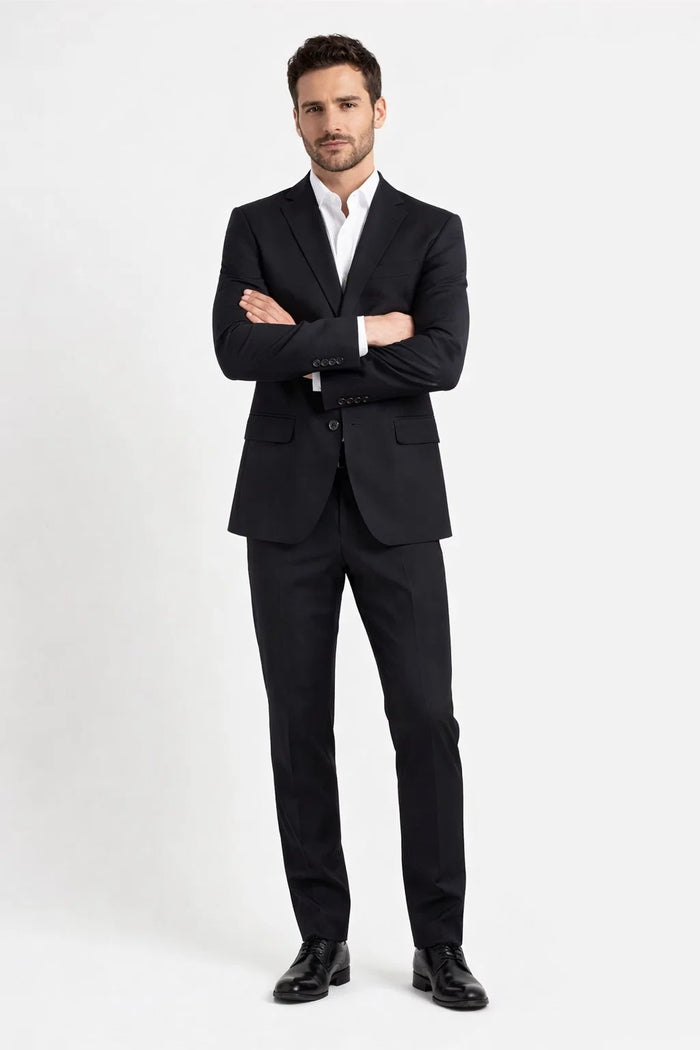 Novello Black Modern Fit Wool Suit by Tiglio Luxe