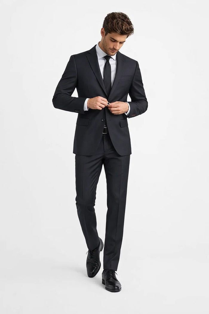 Novello Black Modern Fit Wool Suit by Tiglio Luxe