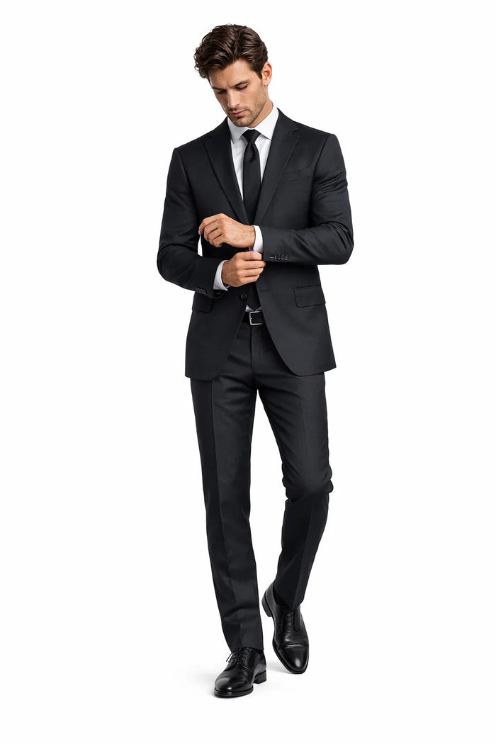 Novello Black Modern Fit Wool Suit by Tiglio Luxe