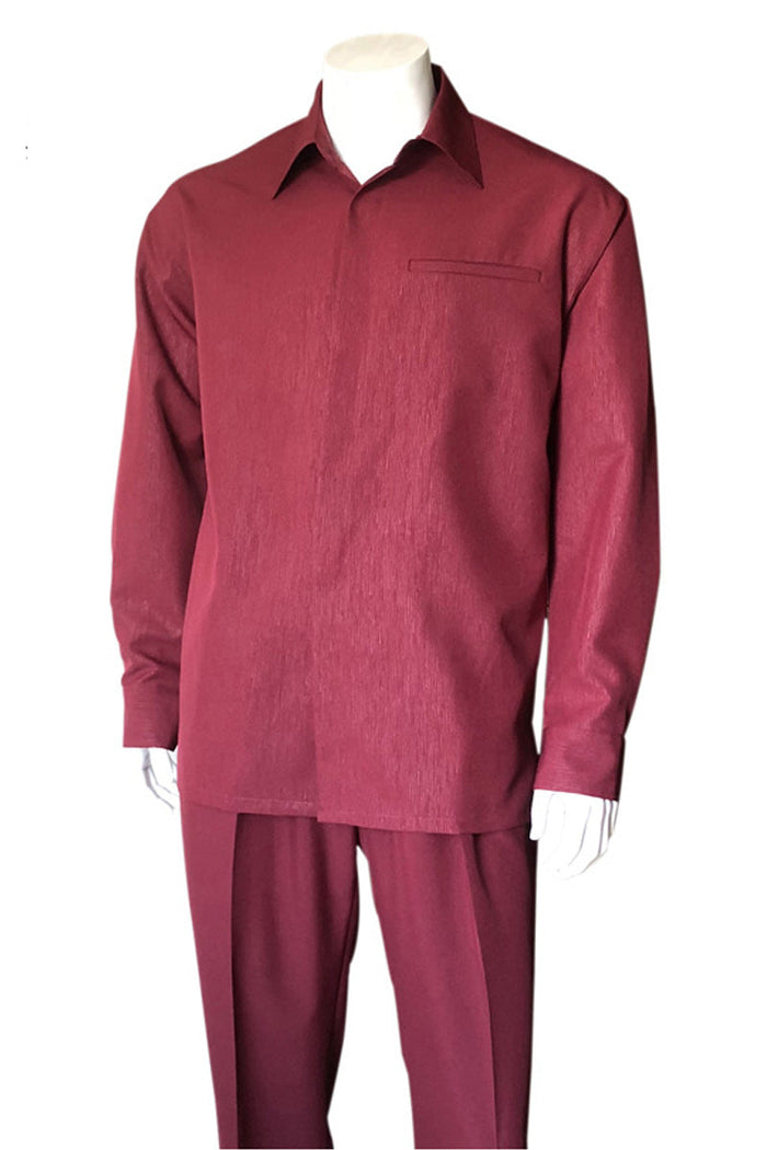 Mens Long Sleeve Mini Textured Stripe Walking Suit in Burgundy