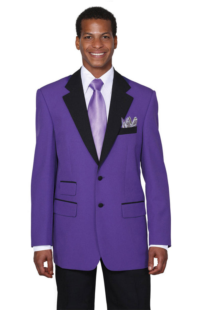 Men’s Purple Blazer with Black Lapel, Formal Dinner Jacket for Wedding Prom and Parties