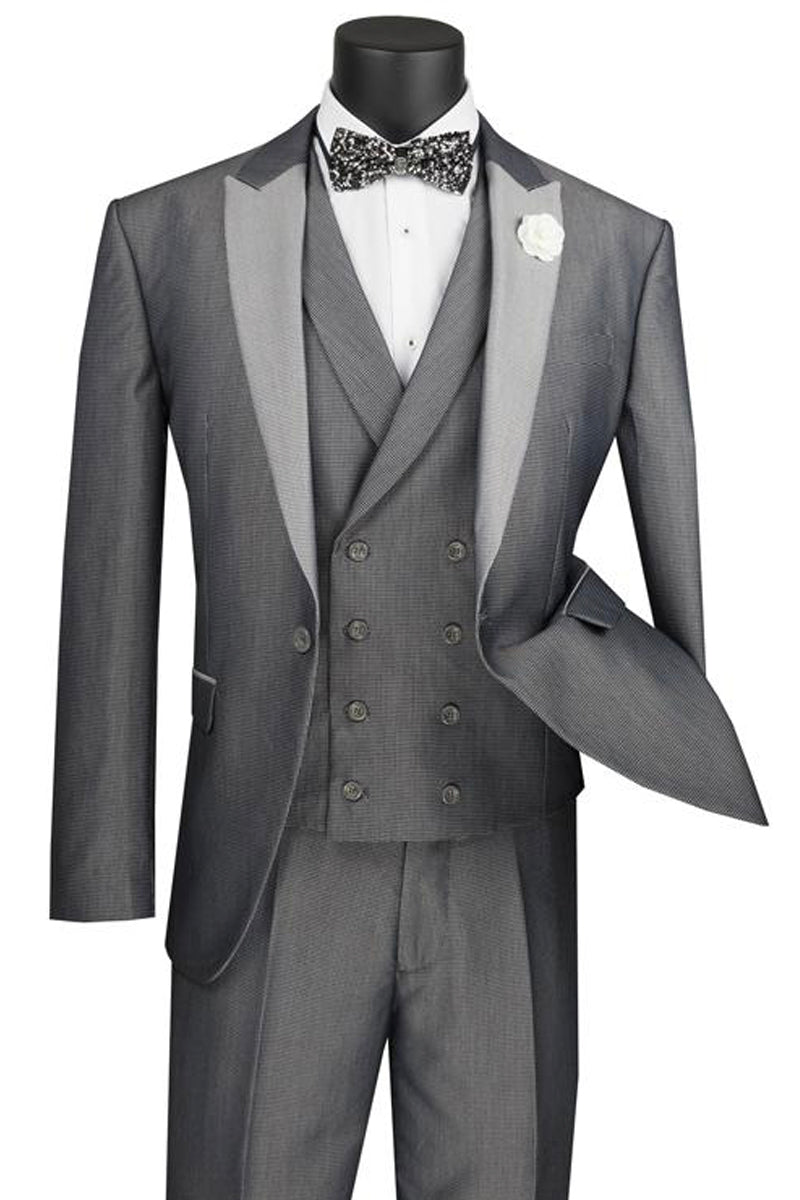Silver Peak Lapel Tuxedo Suit with Vest