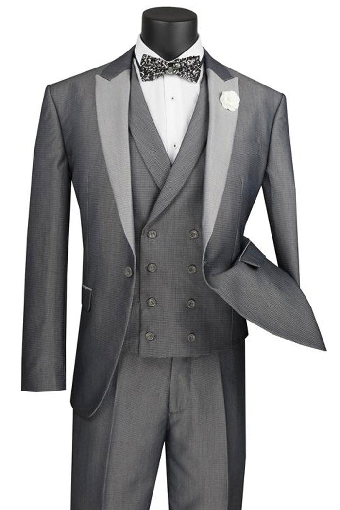 Silver Peak Lapel Tuxedo Suit with Vest