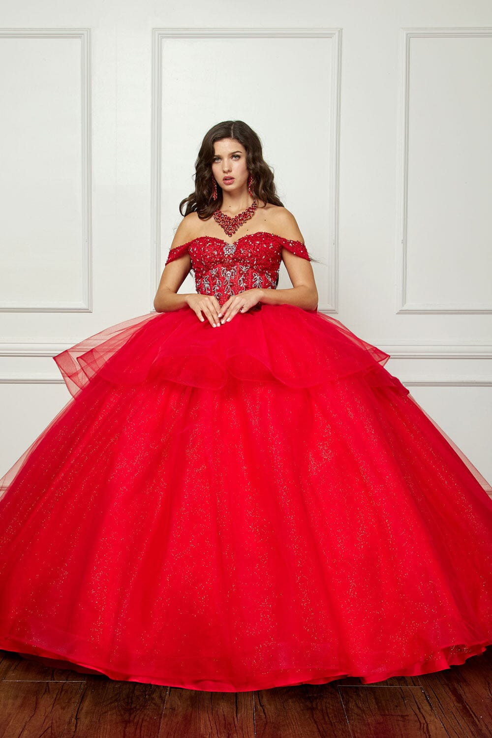 Off Shoulder Bow Ball Gown by Bella Princess PQ1063