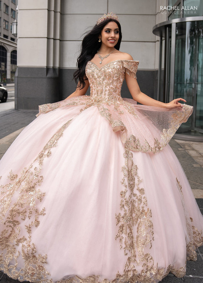 Rachel Allan RQ3129 Off Shoulder Fringe Quinceanera Dress