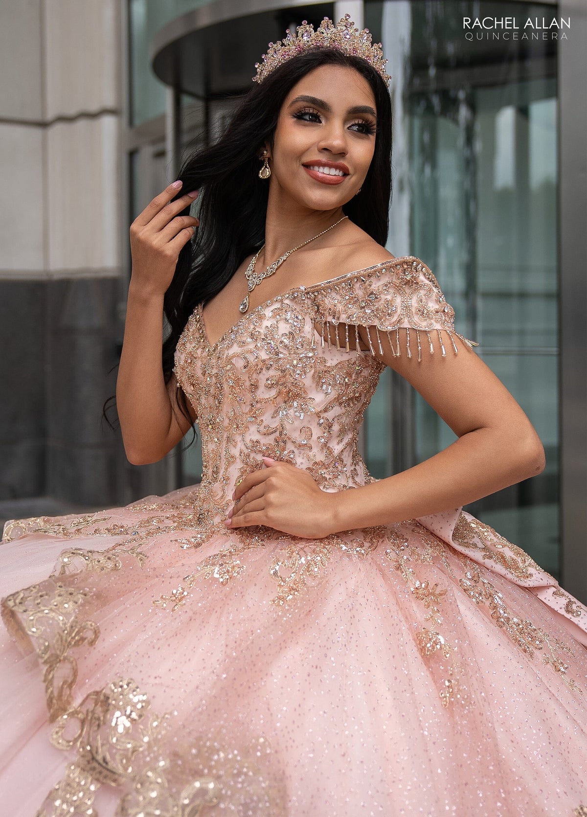 Rachel Allan RQ3129 Off Shoulder Fringe Quinceanera Dress