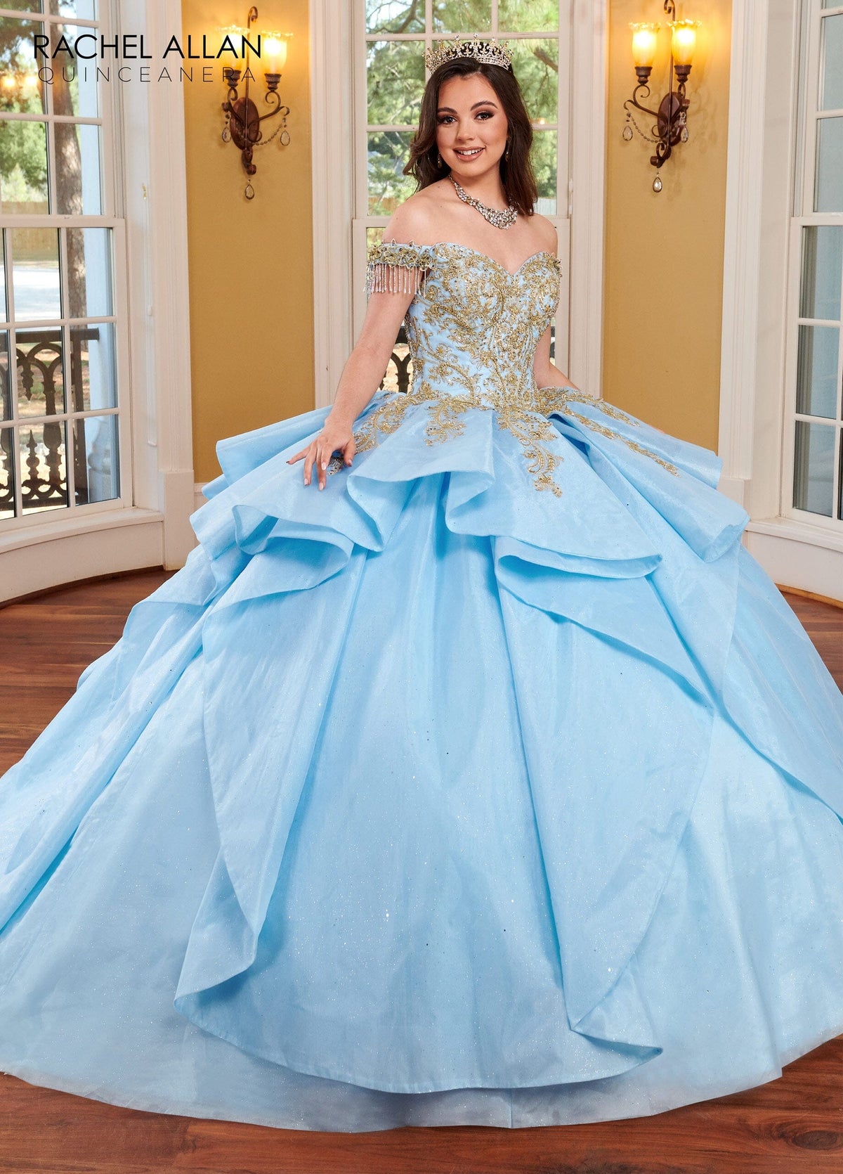 Rachel Allan RQ1117 Off Shoulder Layered Quinceanera Dress