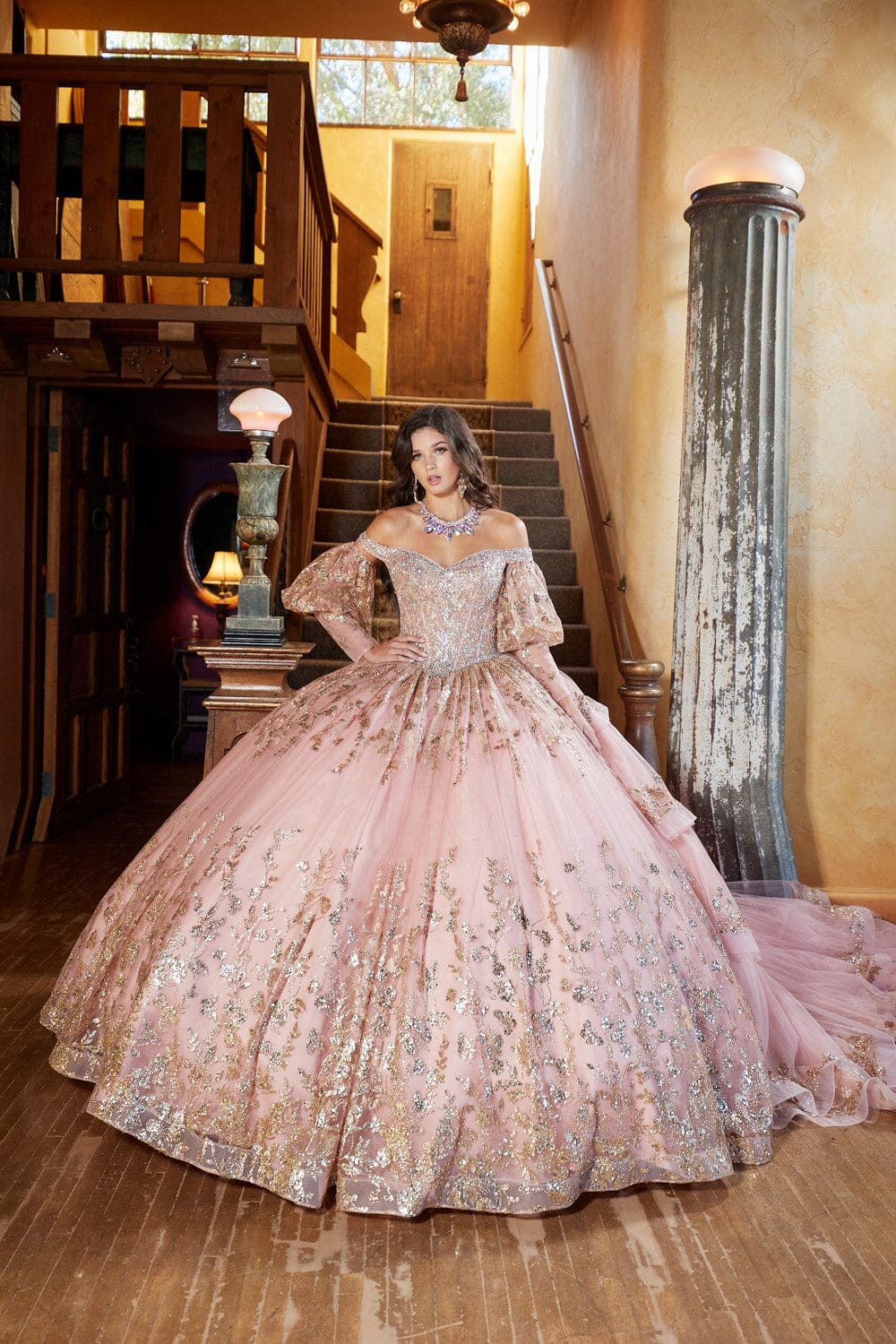 Off Shoulder Puff Sleeve Ball Gown by Bella Princess PQ1041