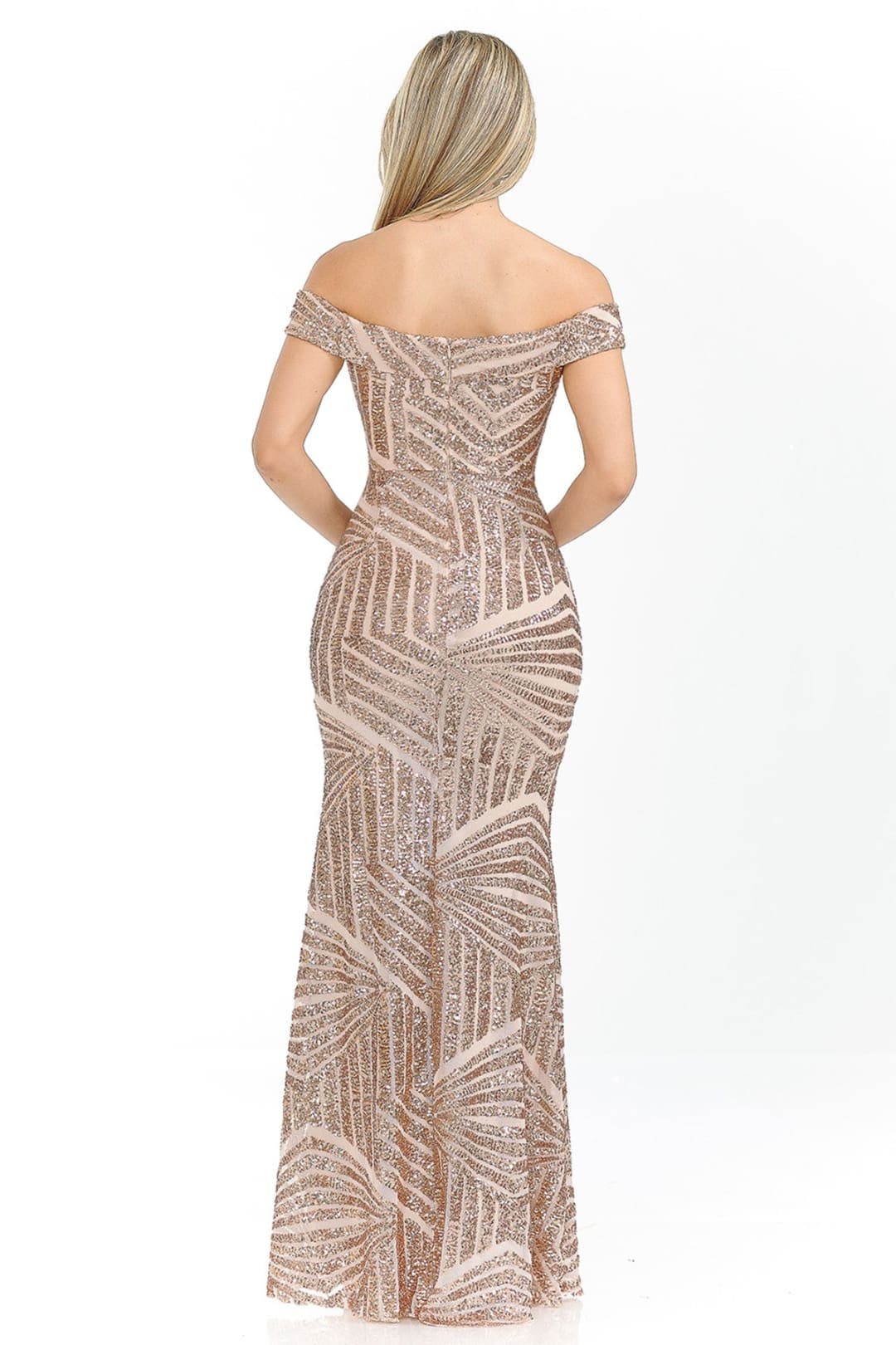 LENOVIA 5224 Off Shoulder Sequined Long Formal Dress