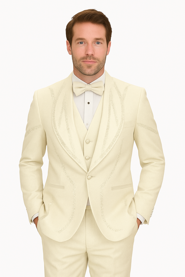 Off White Italian Wool 3-Piece Tuxedo