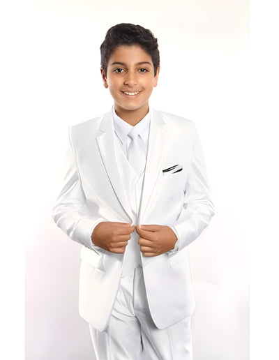Off White Boy 3 ~ Three Piece Toddler Suits for Weddings Vested w/ White Shirt, Tie & Hanky Stylish Sheen