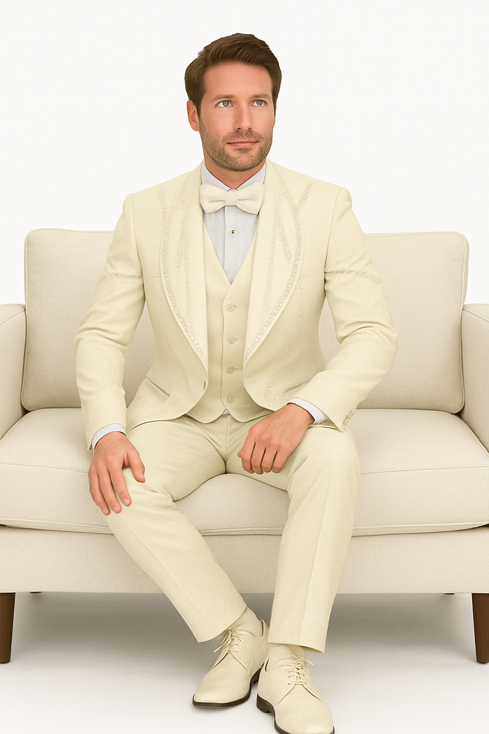 Off White Italian Wool 3-Piece Tuxedo