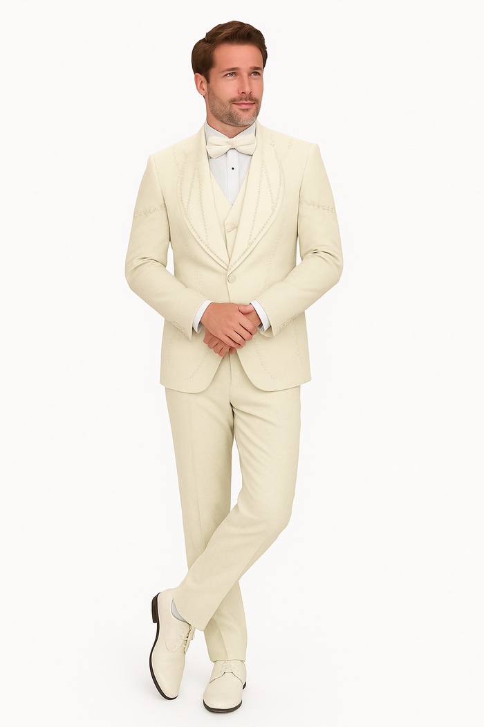 Off White Italian Wool 3-Piece Tuxedo