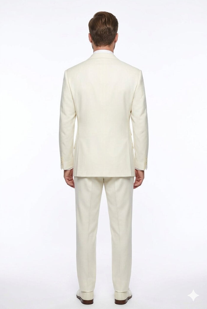 Tiglio Italian Suit - Real Wool Fabric Super 150's EST Off-White, Wide Leg Suit & Vest in Color Off-White