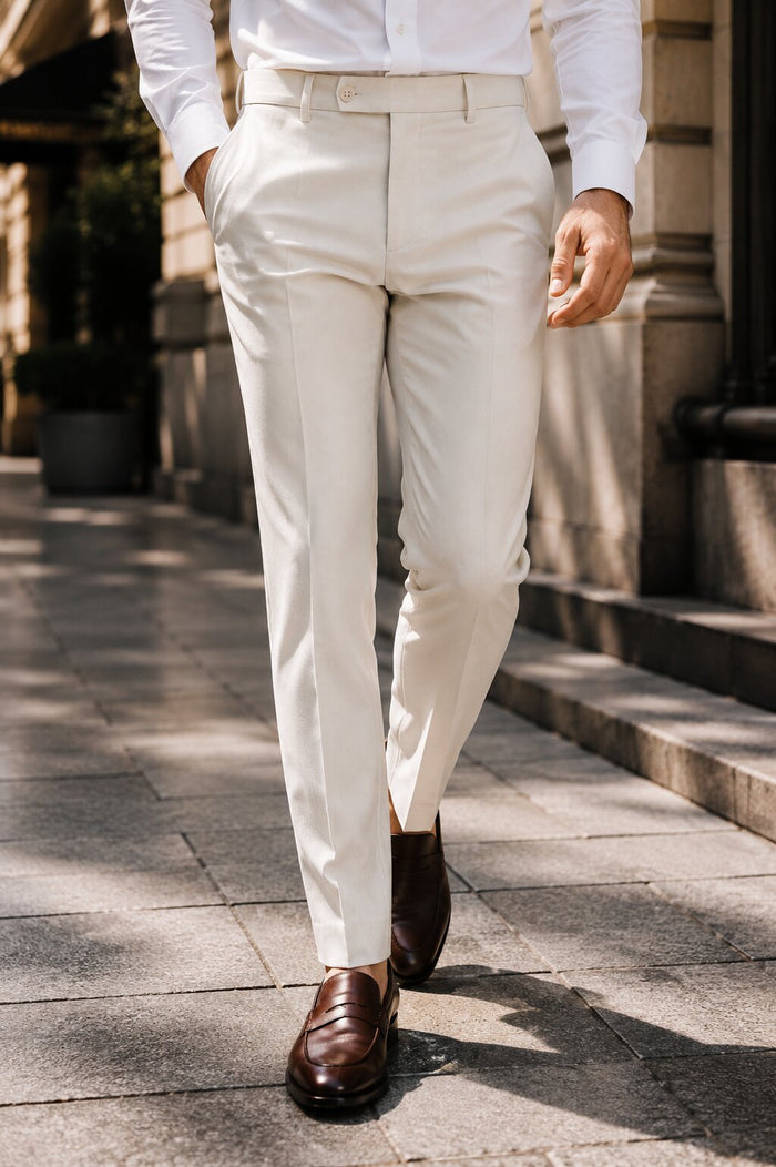 Offwhite Flat Front Wool Pant by Tiglio Luxe