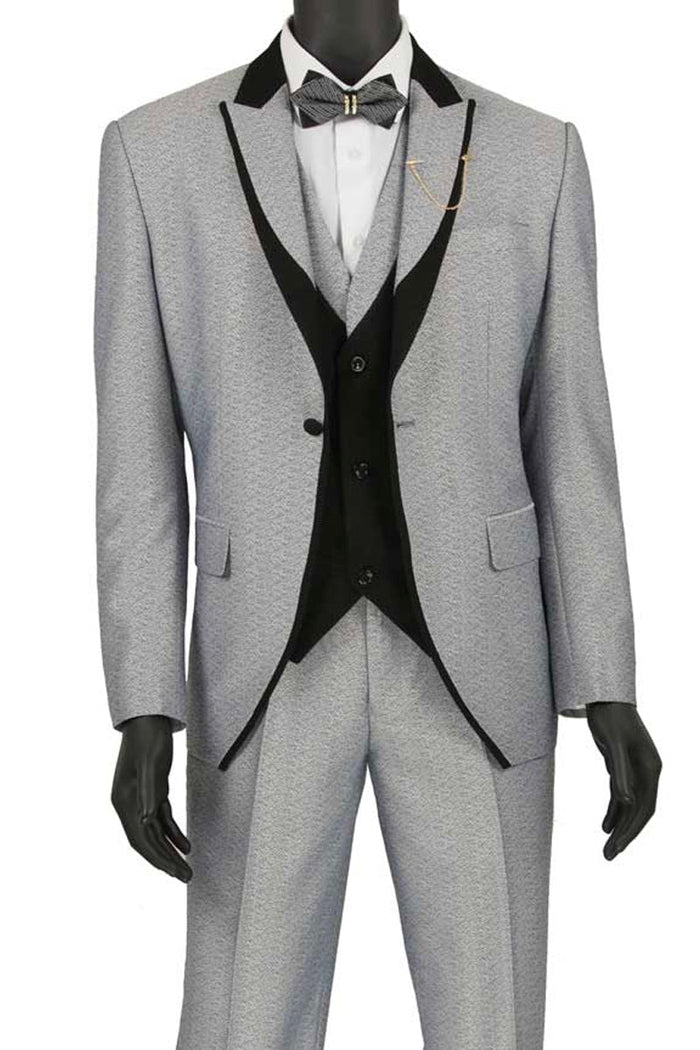 1 Button Peak Lapel Vested Tuxedo by Vinci
