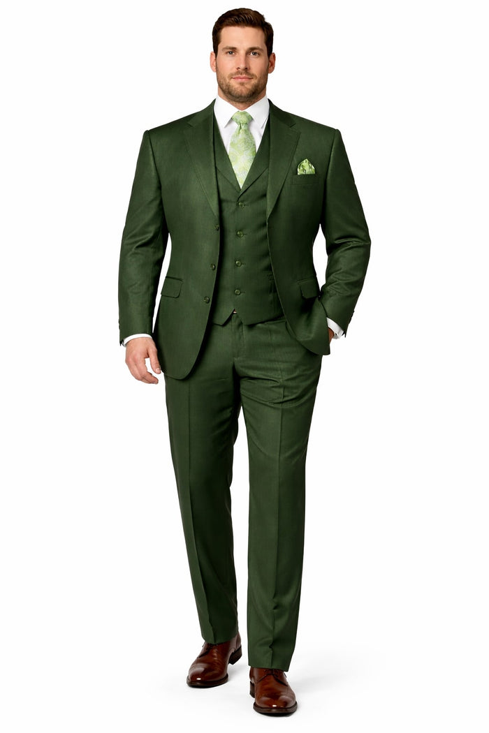 Men's Double Vents 3 Button Olive Green Cheap Priced Business Suits Clearance Sale