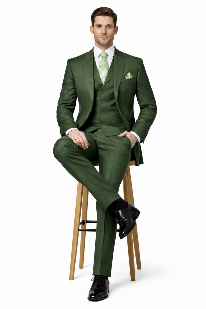 Men's Double Vents 3 Button Olive Green Cheap Priced Business Suits Clearance Sale