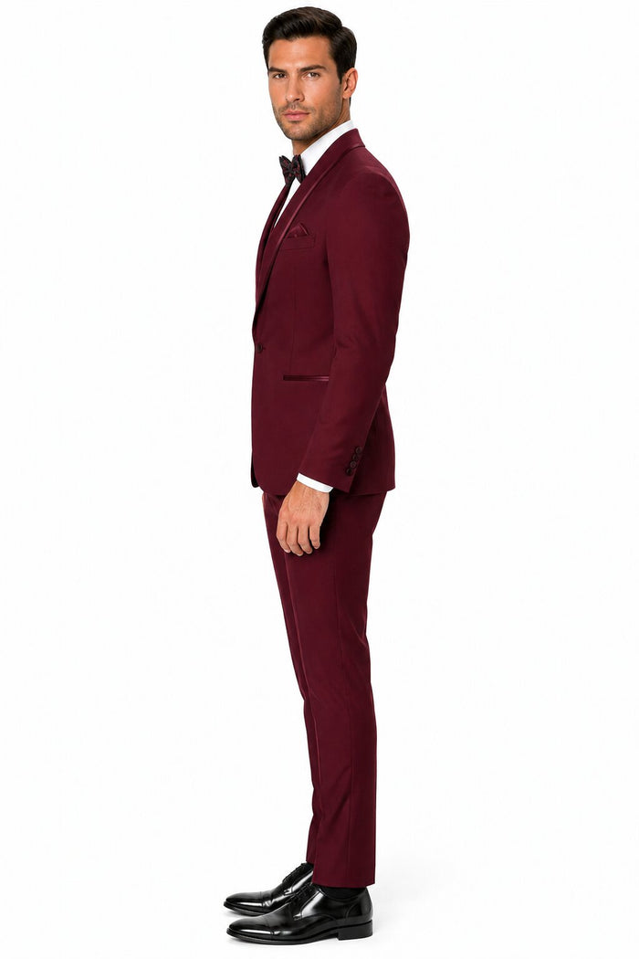 One Button Maroon and Black Suit - Black and burgundy suit