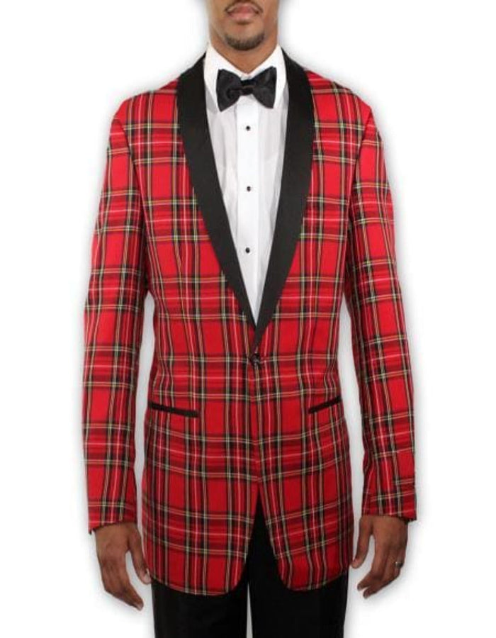 Red Tartan Windowpane Check Sport Coat - Big & Tall