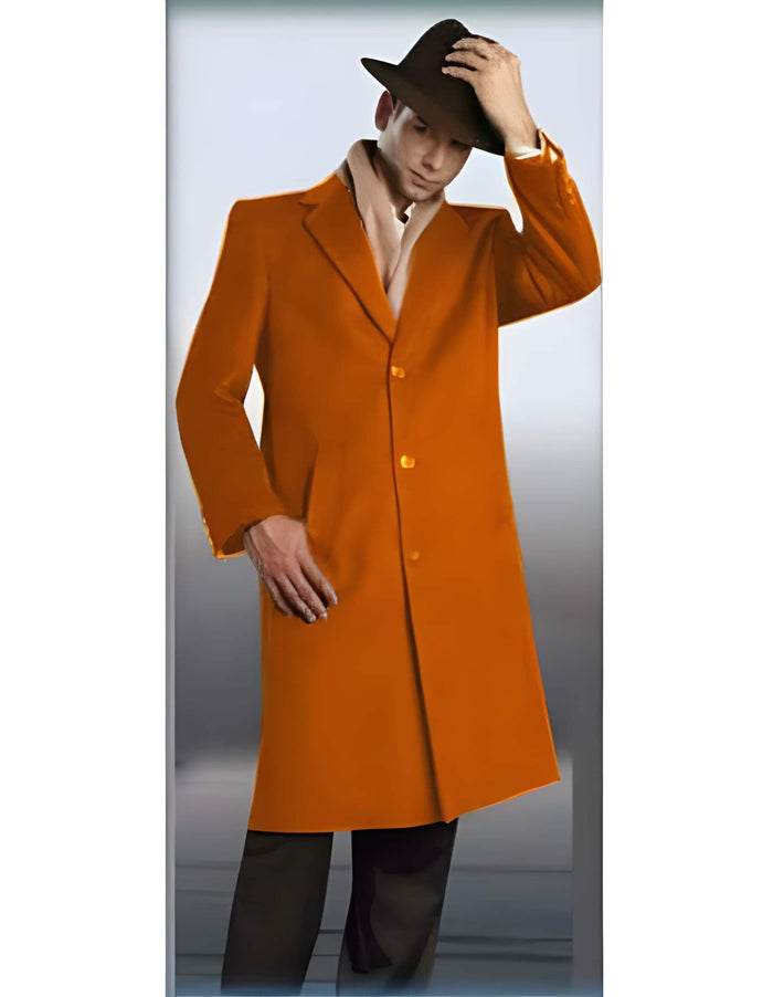 Orange Overcoat - Orange Three Quarter Mens Wool Car Coat - Mid Length Topcoat