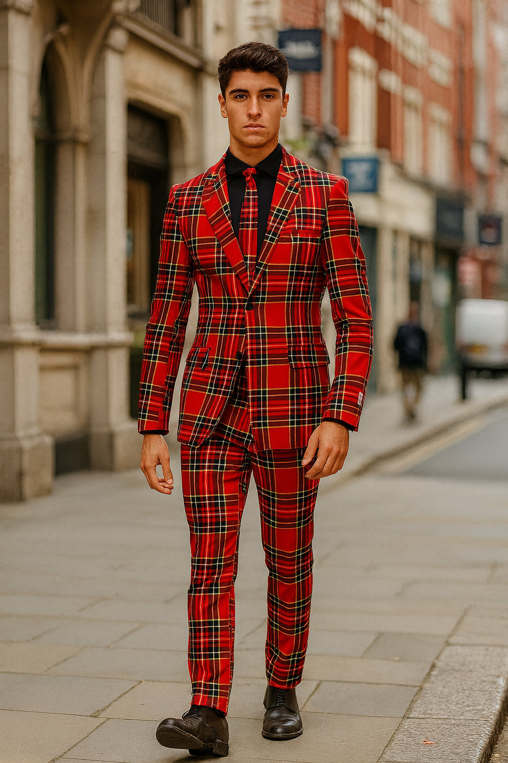 Plaid Christmas Suit - Holiday Red Tartan Style