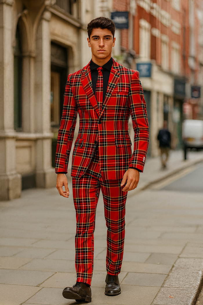 Plaid Christmas Suit - Holiday Red Tartan Style