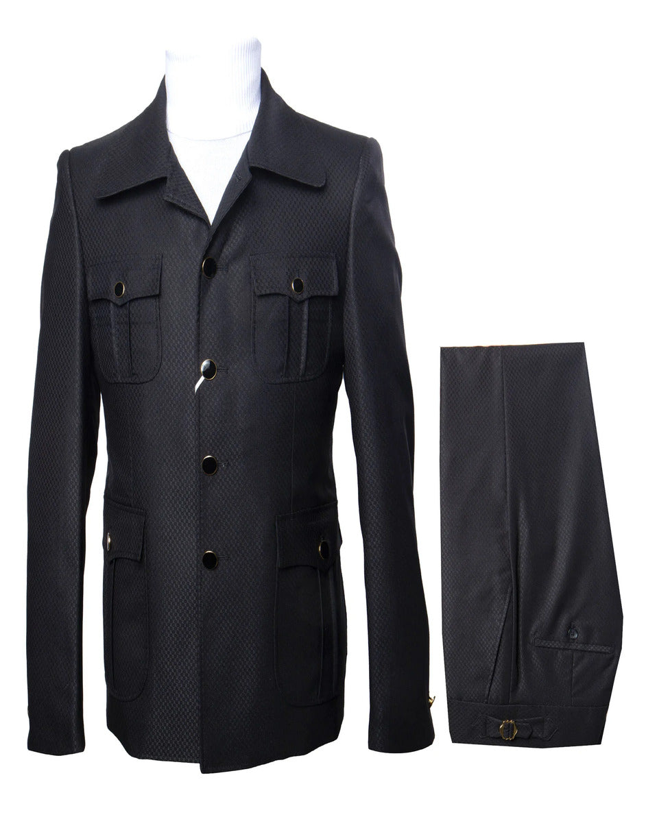 Black Textured Safari Walking Suit by Rossiman