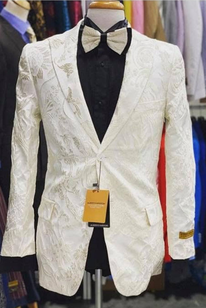 Ivory Floral Embroidered Tuxedo Jacket for Men