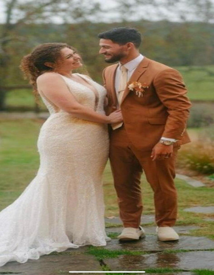 Rust Brown Slim Fit Groom Suit for Fall