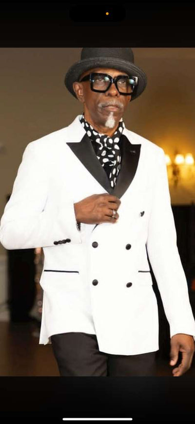 White & Black Double-Breasted Slim Tuxedo