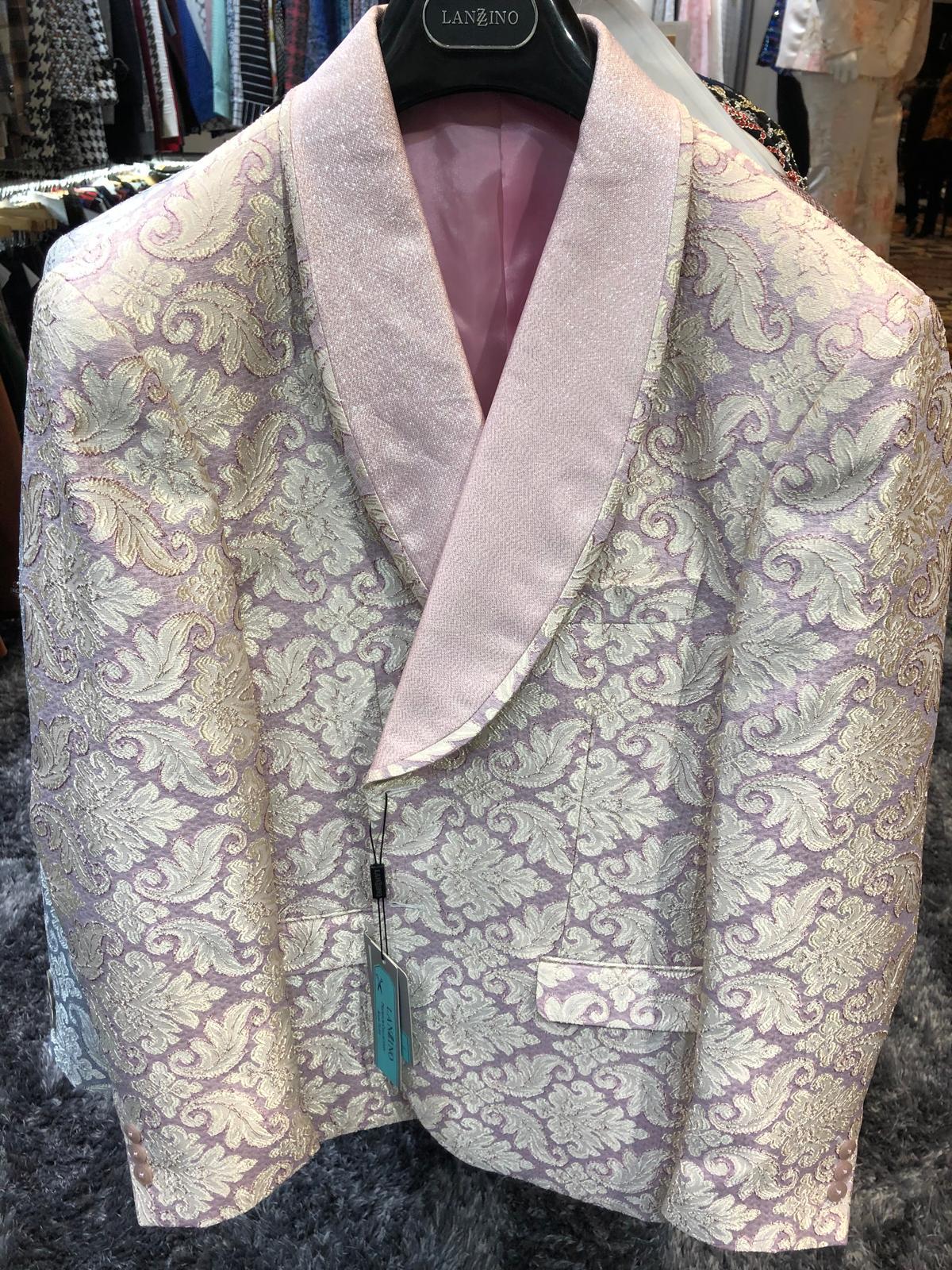 Lavender & Gold Embroidered Tuxedo Blazer