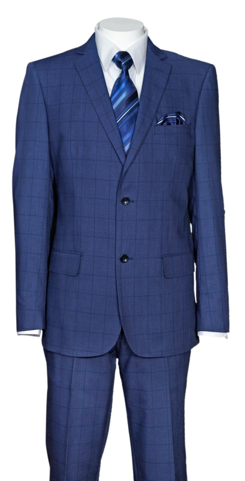 Indigo Navy Windowpane Check Men's Suit 2-Pc