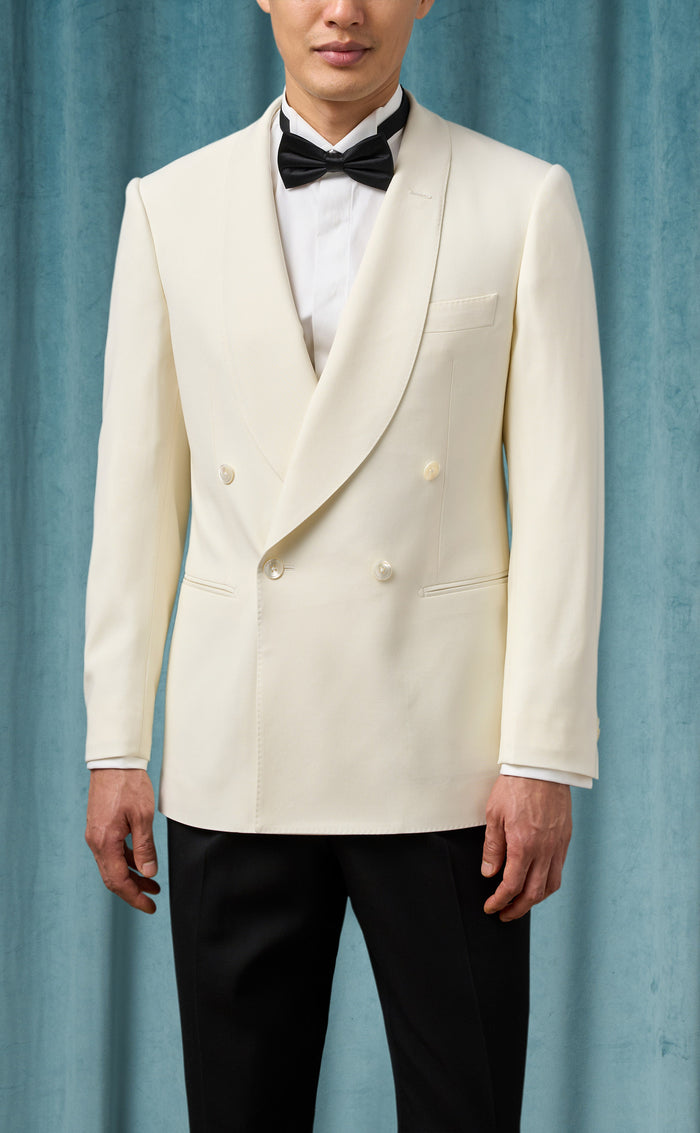 Men’s Ivory Double-Breasted Shawl Lapel Tuxedo Jacket | Premium Formal Dinner Jacket for Weddings and Black-Tie Events