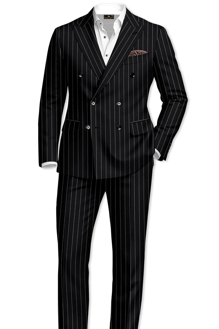 Men's Black Pinstripe Tuxedo Suit – Classic  and 1920s Gangster Formal Wear Vintage 1940s 1930s Look