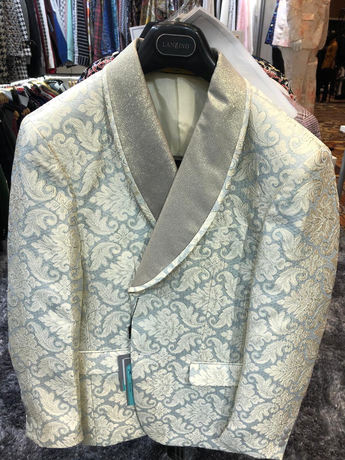Champaign Silver & Cream Embroidered Luxury Blazer