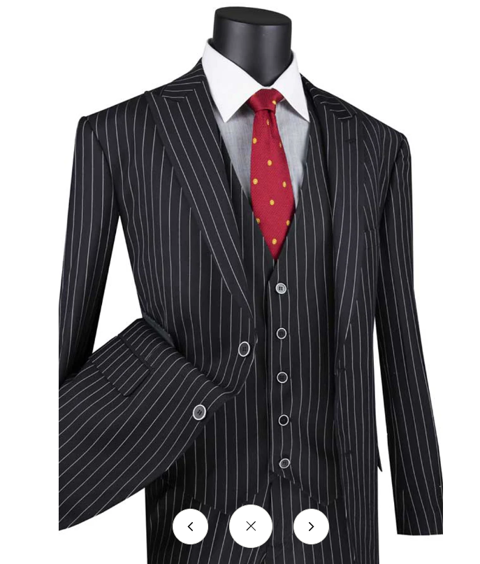 Men’s Gomez Addams Black Pinstripe 3 Piece Suit – Vintage Gangster Gothic Style Suit