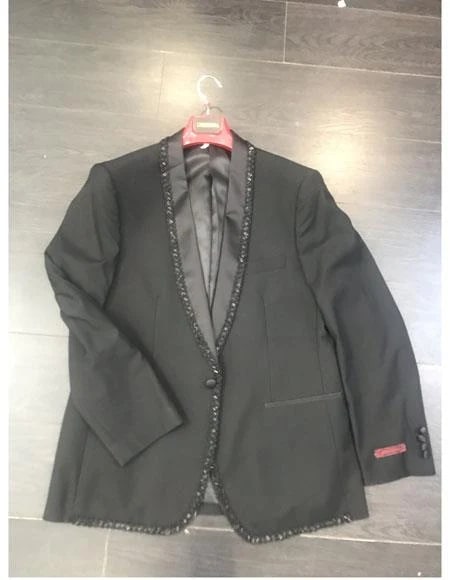 Black Designer Blazer with Beaded Lapel