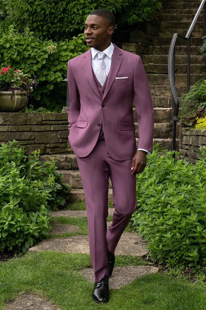 Men’s Mauve Three-Piece Suit – Slim Fit Formal Blazer, Vest, and Trousers for Weddings Rose Gold Pinkish Color
