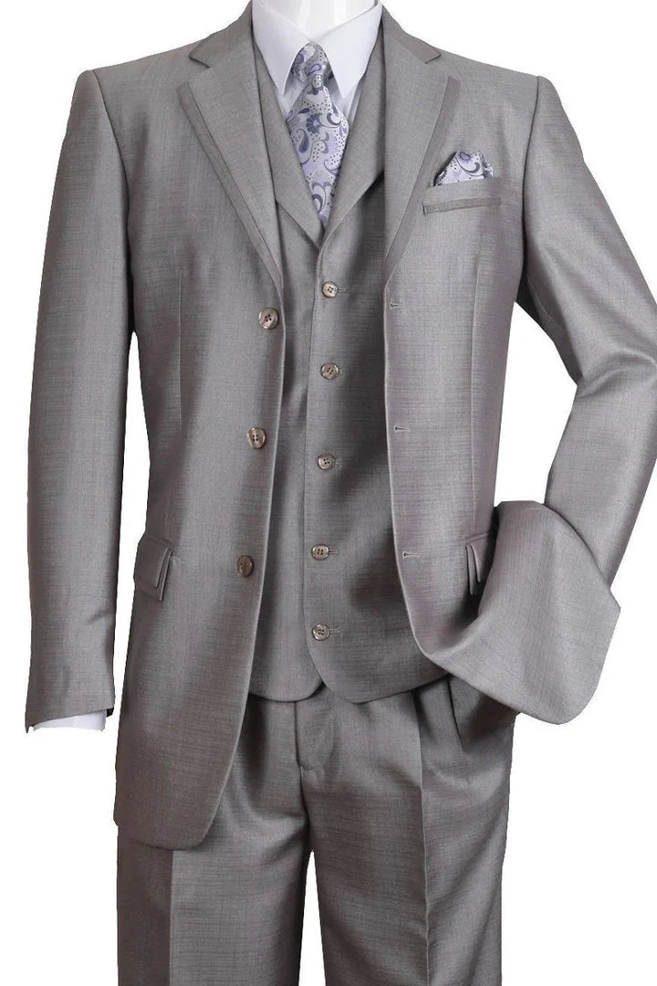 Men’s Light Gray 3-Piece Modern Fit Suit with Vest – Classic Formal Business and Wedding Attire