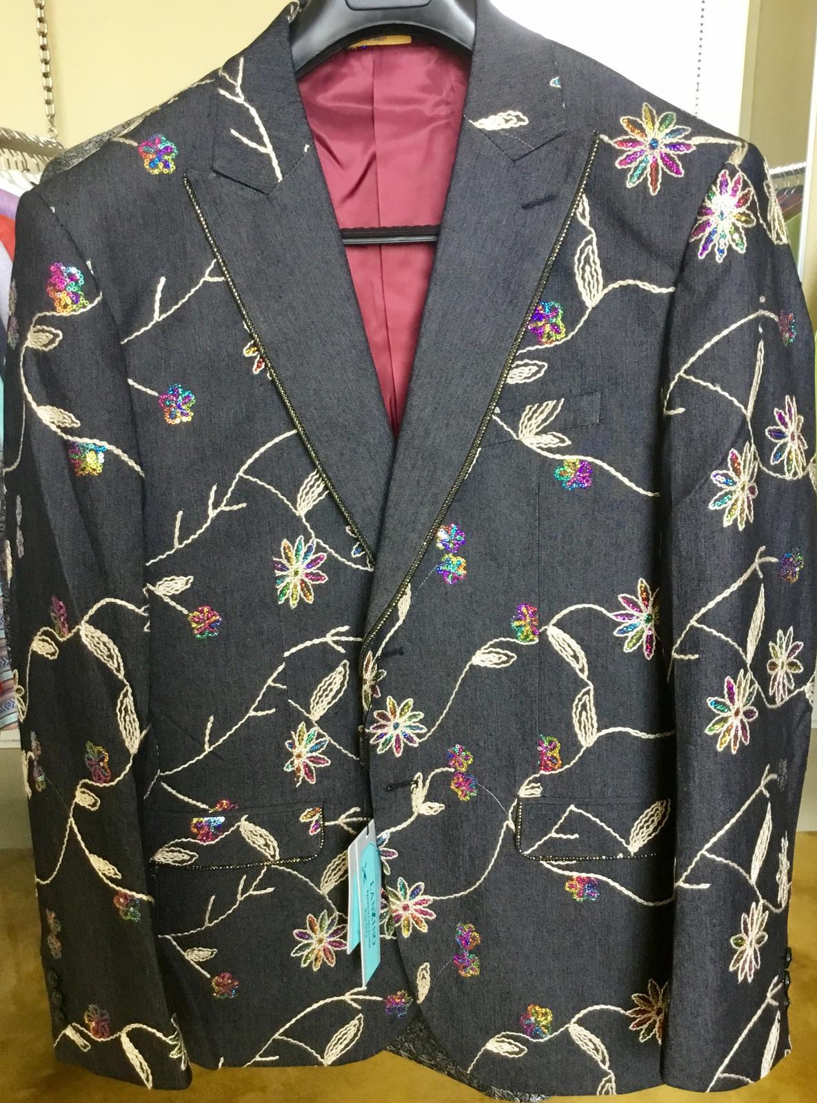 Black Floral Embroidered Designer Men's Blazer