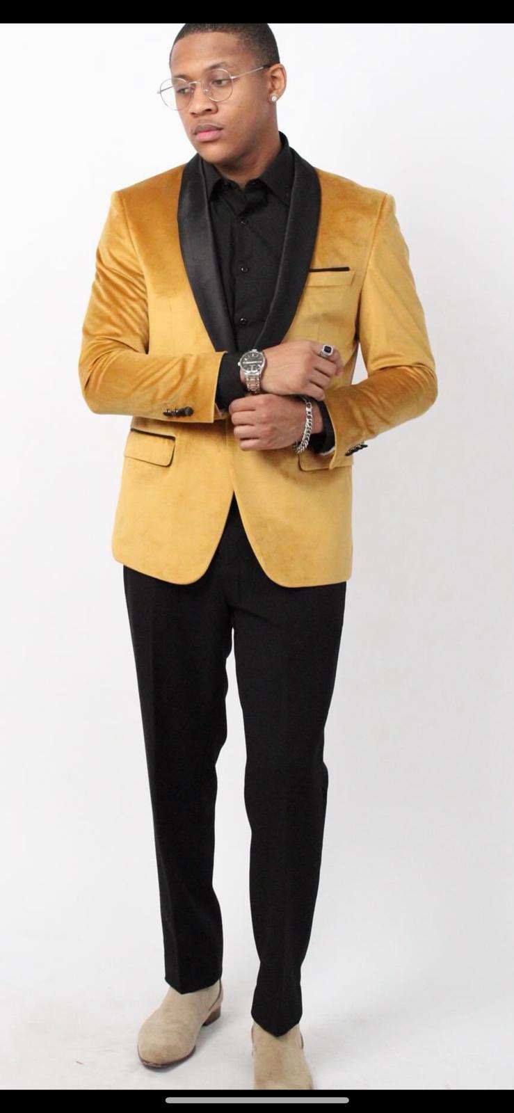 Men's Mustard Gold Velvet Tuxedo Jacket Slim Fit Dinner Blazer with Men's Mustard Gold Velvet Tuxedo Jacket Slim Fit Dinner Blazer with